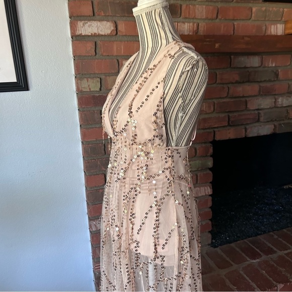 NWT Hello Molly Heightened Perspective Sequin Midi Dress in Beige Sz S - Picture 7 of 11